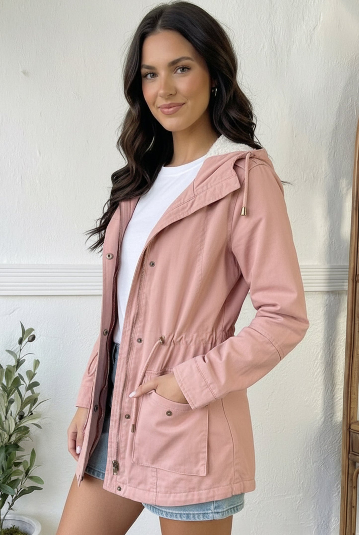 Blush & Go Utility Lined Snap Close Jacket