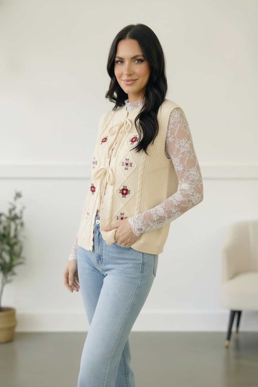 Sweetheart Stitch Embroidered Vest