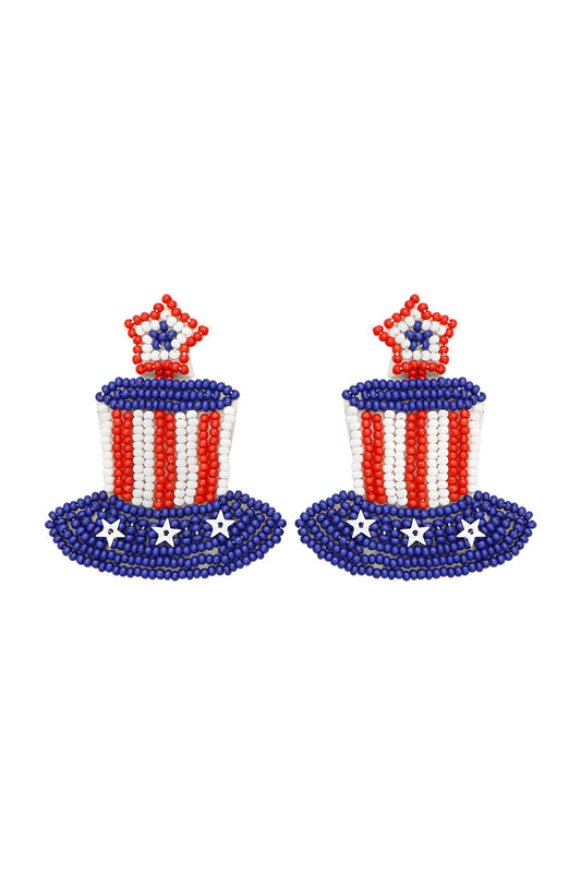American Red/White/Blue Top Hat Beaded Earrings